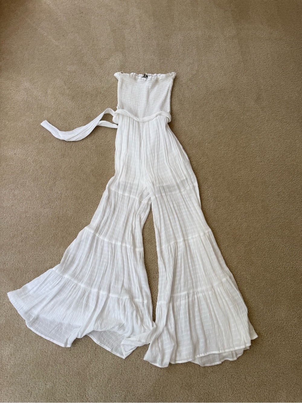 HYFVE White Strapless Tiered Wide-Leg Jumpsuit